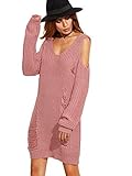ROMWE Women's Casual Long Sleeve Cold Shoulder Ripped Sweater Dress