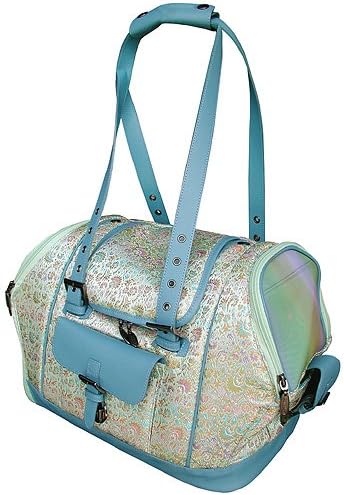 Celltei Precious Tote-o-Pet - Spring Green Tapestry with Turquoise Leather trims - XS Size