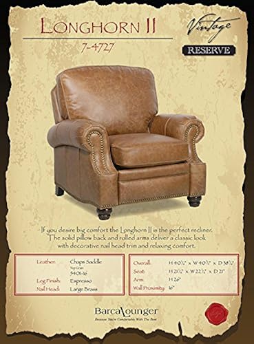 BarcaLounger Longhorn II Leather Recliner Chaps Saddle Top Grain