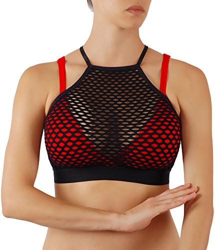 Vesi Star Women's Yoga Mesh Bra with Criss Cross Adjustable Straps Back Medium Support Workout Top Sports and Fashion 2 in 1