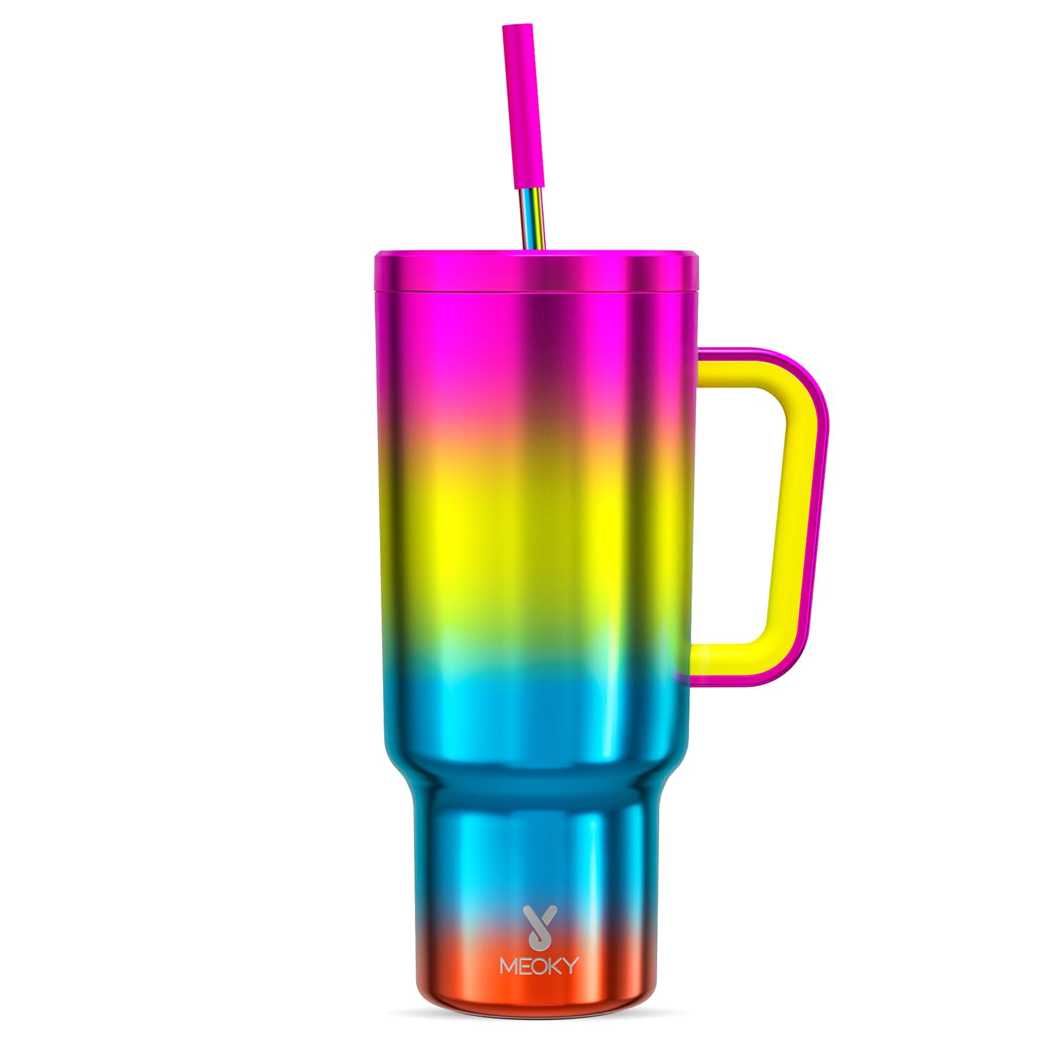 Meoky 40 oz Tumbler with Handle and Straw, Tumbler with Lid and Straw, Insulated Stainless Steel Travel Mug, 100% Leak-proof, Keeps Cold for 34 Hours or Hot for 10 Hours (Jolly)