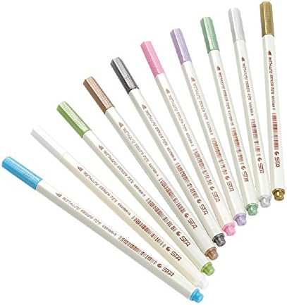 Gerville Metallic Calligraphy Brush Markers Pens,Thin Brush Tip Pens Set of 10 For DIY Scrapbook Photo Album Markers,Rock Painting,Lettering,Card Making,Art Markers,Bullet Journal(Brush)