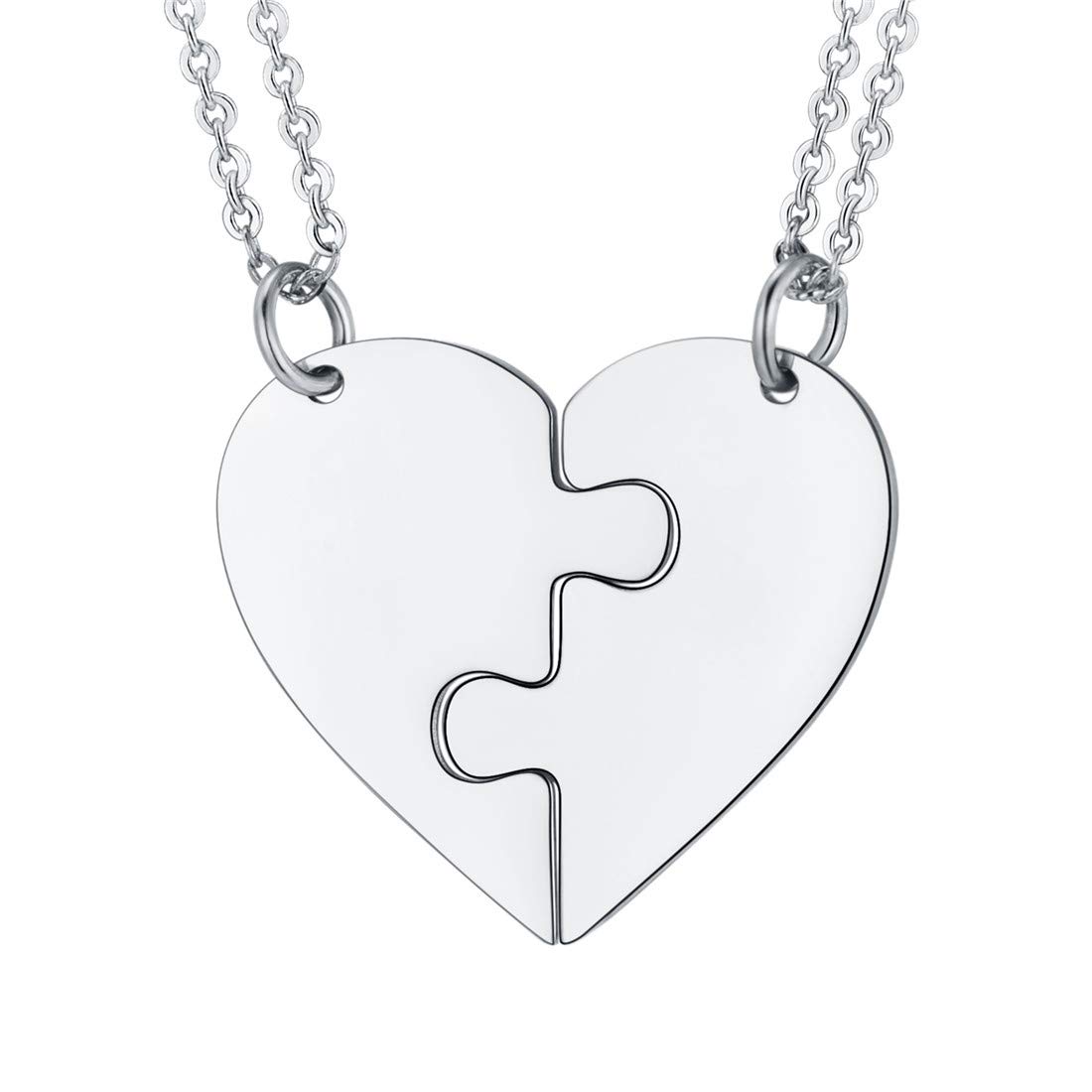 U7 Heart Shape Jigsaw Pendant Necklace & Rolo Chain, 2 Pieces Blank Puzzle Pendants, Make Up A Heart, 2 Pieces Suit Necklace, BFF Necklace, Stainless Steel Gift Jewellery Necklace — image 1