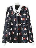 Joeoy Women's Printed Cat Pattern Collar Long Sleeve Button Down Shirt