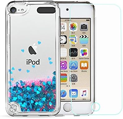 iPod Touch 6 Glitter Case,iPod Touch 5 Liquid Case with HD Screen Protector,VogueMall Shiny Liquid Flowing Quicksand Clear TPU Protective Phone Case for Apple iPod Touch 6th/5th Generation Blue