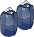 Simple Houseware Mesh Pop-Up Laundry Hamper Basket with Side Pocket, Dark Blue - 2 Pack