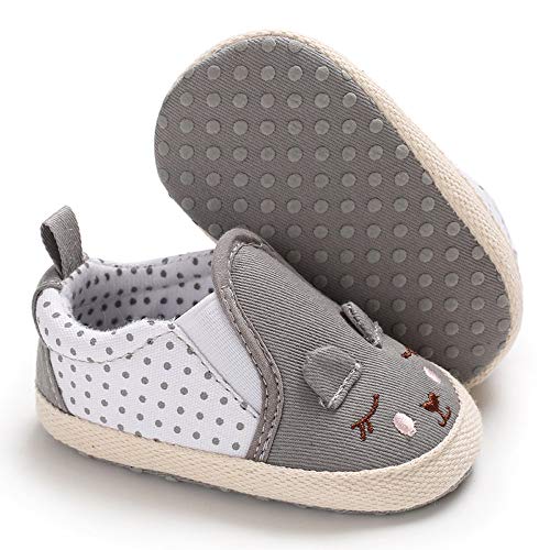 NUWFOR Infant Newborn Baby Girls Prewalker Soft Sole Cartoon Animal Single Shoes(Gray,6~12 Month)