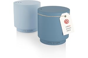 LARS NYSØM Mini Salt and Pepper Shakers Set | Stainless Steel Salt and Pepper Shakers with Modern Minimalist Design, Easy Refill, Small Size (Blue)