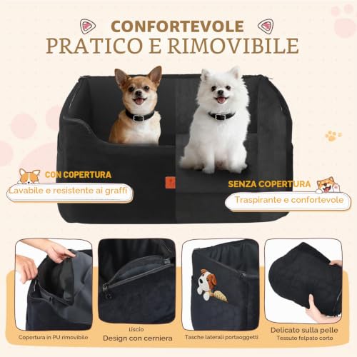 Car Seat for Dogs, 78 x 55 x 53 cm, Removable and Washable Booster Seat for Medium and Large Dogs, Lead Included, Dog Seat for Heavy Cars (Black with Waterproof Leather Coating)