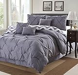 7 Piece Modern Pinch Pleated Comforter Set (Queen, Grey)