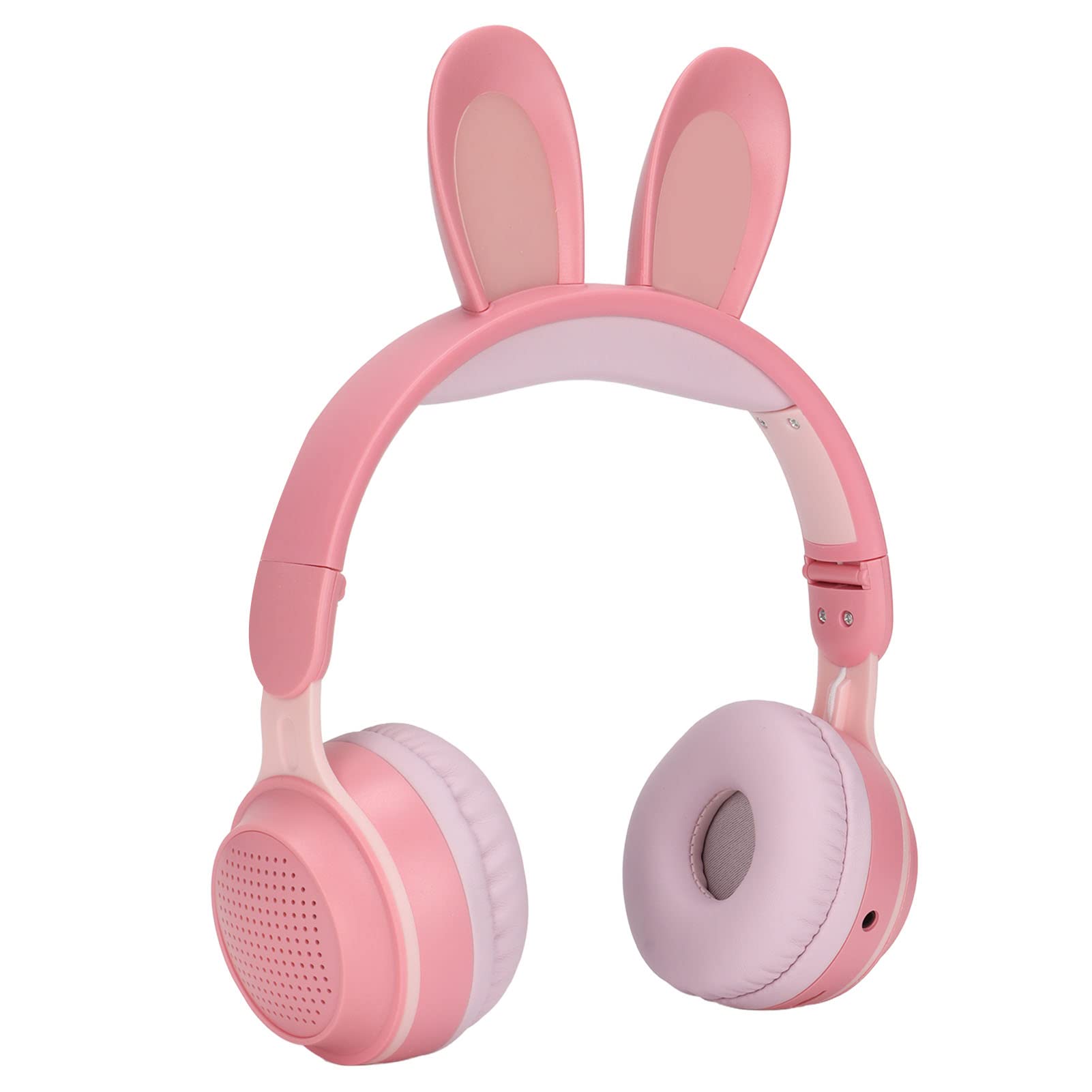 Foldable Bluetooth 5.0 Headphones with Microphone Cute Rabbit Ear Wireless Over Ear Headphones for Green Kids Teens Adults, 12 Hours of Listening Time, TF/Aux, Built in 7 Models LED Color Light(pink)
