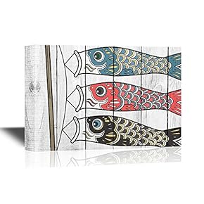 Japanese Culture Canvas Wall Art - Traditional Japanese Koinobori The Carp Flags - Gallery Wrap Modern Home Art | Ready to Hang - 12x18 inches