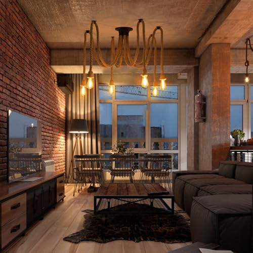 ANWIO 6 Heads Spider Light Chandelier,Pendant Lighting Ceiling,DIY Spider Rope Ceiling Lights,Bedroom Light Shades,Industrial Hanging Ceiling Lights,Hanging Light Fitting,Loft Lighting（1PCS）