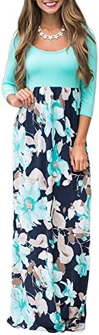 YOUCOO Women's Maxi Dress Floral Printed Autumn 3/4 Sleeve Casual Tunic Long Maxi Dress