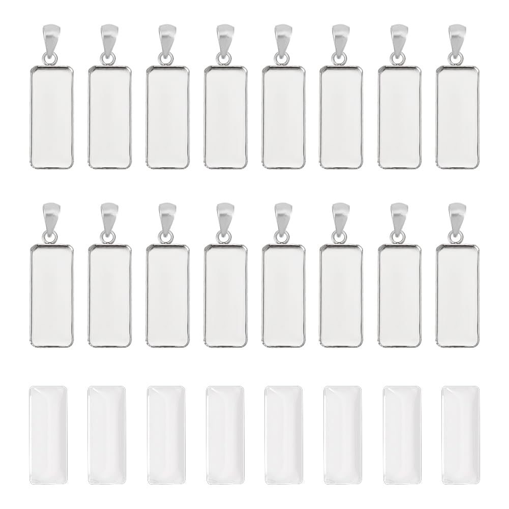 UNICRAFTALE about 40pcs Rectangle Tray Charm 25x10mm Blank Base Settings with Glass Cabochons Stainless Steel Edge Bezel Blanks Tray for Pendant Craft Jewelry Making — image 1