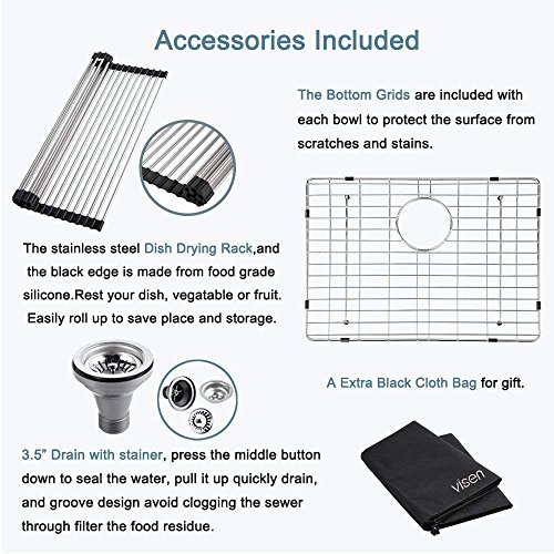 image for Stainless Steel Kitchen Sink - Visen 23in 16gauge Single Bowl with Ang