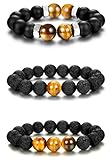 Udalyn 1-3PCS 12mm Tiger Eye Beaded Bracelets Lava Rock Bracelets Yoga Energy Bracelet Elastic