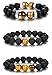 Udalyn 3PCS 12mm Tiger Eye Beaded Bracelets Lava Rock Bracelets Yoga Energy Bracelet Elastic