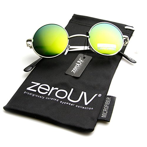 Small Retro-Vintage Style Lennon Inspired Round Metal Circle Sunglasses (ZV - Silver Sun)