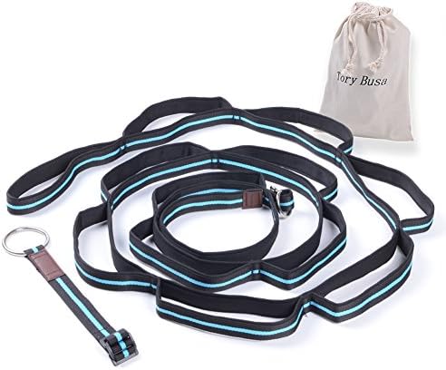 Stretching Leg Strap Durable Cotton Multi-loop Exercise Straps for Yoga, Cheerleaders, Dance, Gymnastics, Pilates or ANY Sport! Improve Your Flexibility Instructional Guide Include Carrying Bag