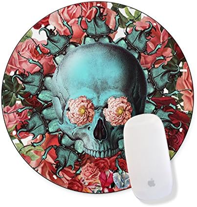 Gaming Mouse Pad Gifts, Rose Skull Head Pattern Design Mouse Mat for Desktops, Computer, PC and Laptops, Personalized Customized Non-Slip Rubber Round Mouse Pads Office and Home 7.6x7.6 Inches.