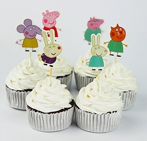 48 Piece Peppa the Pig Cupcake Toppers with Picks,Peppa pig party decoration