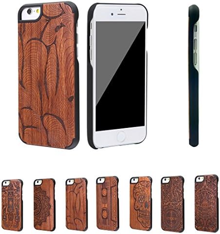 Sumgar® Superior Quality Unique Elegance Eco-friendly Natural Wood and Pc Hard Case Mobile Phone Handphone Cover Slim Durable Fit for Apple iPhone 6 iPhone 6s (Rosewood Carving Art) (Abstract)