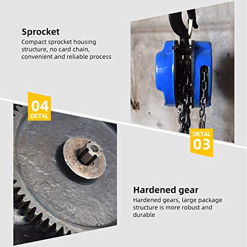 2 Ton 4000Lbs Capacity Manual Hand Engine Lever Block Chain Hoist Pulley Tackle Hoist Winch Lift W/Hook, 10FT Lift, Heavy Duty Alloy Steel, Blue (2 Ton)