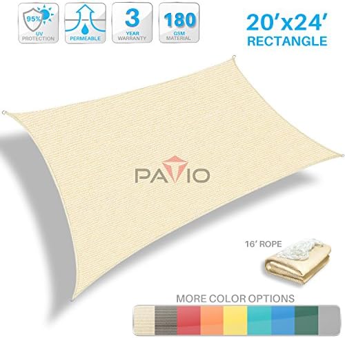 Patio Paradise 20' x 24' Tan Beige Sun Shade Sail Rectangle Canopy - Permeable UV Block Fabric Durable Patio Outdoor - Customized Available