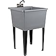 Tehila Basics by JS Jackson Supplies 21-Gallon Grey Freestanding Utility Sink with Black 2-Handle Faucet, Heavy Duty Plastic Laundry Tub with Adjustable Legs