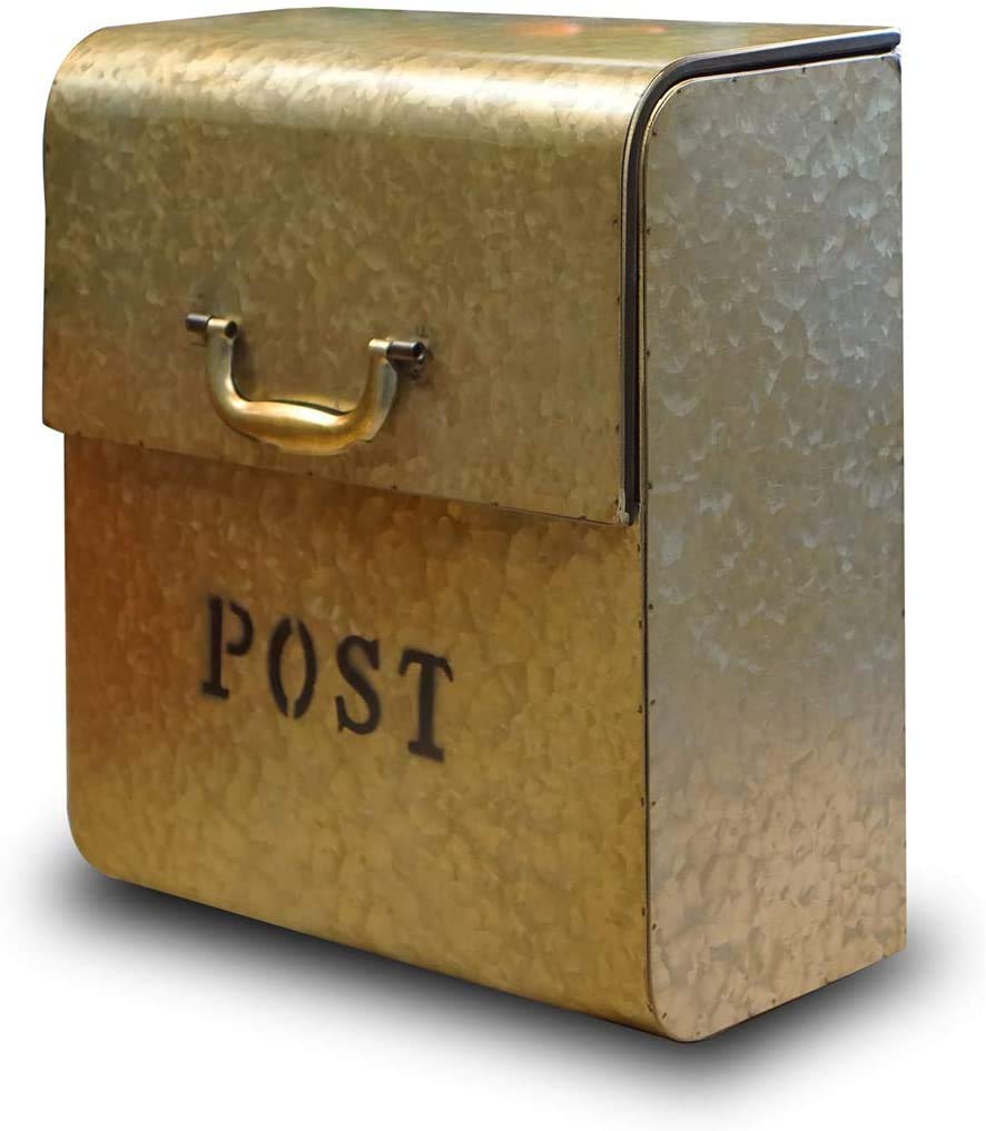 Photo 1 of NACH CJ Large Mailbox with Powder Coated Finish, Wall Mount Mailboxes for Outside, Rust Resilient Metal Mailbox for Parcels, 12.6 x 6.9 x 14.2 Inches, Metallic Gold, FZ-M1002