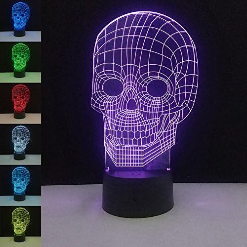 3D Night Light Touch Table Desk Lamp, 7 Colors 3D Optical Illusion Lights with Acrylic Flat &amp; ABS Base &amp; USB Charger for Halloween Christmas Gifts(Skull head)