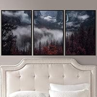3 Piece Framed Canvas Wall Art Foggy Mountains Canvas Prints Home Artwork Decoration for Living Room,Bedroom - 16