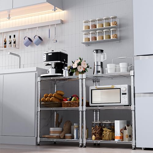 M MZG Metal Shelving Unit with 3 Levels, Load Capacity 204 kg, Adjustable Shelves for Kitchen, Bathroom, Pantry and Office, Study, Chrome, 30 x 45 x 67 cm