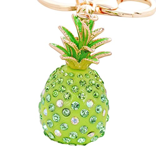 Ecurson Pineapple Crystal Rhinestone Keyring Charm Pendant Bag Key Ring Keychain (Green)