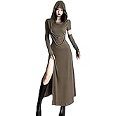 Women's Gothic Sleeveless Hooded Dress Y2K Side Split Hollow Out Midi Dress Bodycon Cocktail Party Club Dresses
