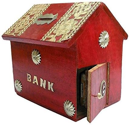 Craftatoz Crafts A to Z Antique Wooden Hut Shape Coin Bank (4x4x5 Inch, Brown)