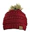 ScarvesMe Soft Stretch Cable Knit Ribbed Faux Fur Pom Pom Beanie Hat