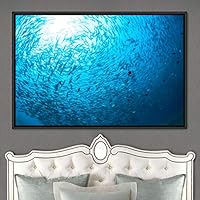 Framed Canvas Wall Art School of Fish Colorful Fish Group Marine Life Multicolor Nautical Photography Realism Ultra - 16x24 inches