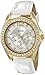XOXO Women's XO3354 Rhinestone-Accented Gold-Tone Watch with White Faux-Leather Strap