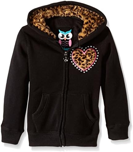 Pink House Little Girls' Heart Patch Fleece Hooded Jacket, Black, 4