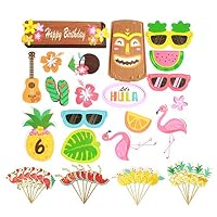 42Pcs Luau Hawaiian Tropical Cupcake Toppers for Hawaiian Luau Summer Flamingo Birthday Party Tropical Tiki Beach Parties Cake Food Decoration Jungle Party Decoration Set Luau Party Supplies
