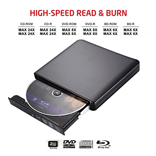 Guamar External Blue-Ray Drive,USB 3.0 Aluminum Blu-Ray Drive CD/DVD Burner/Writer with 3D Blu-ray Disc Playback,Super-Fast Blu-Ray Writing Reading Speed,for Notebook Netbook Desktop,Black - Thumbnail 7