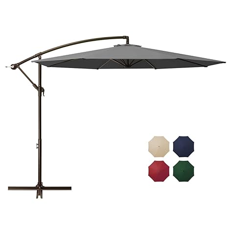 Domicare 10ft Offset Hanging Patio Umbrella With 8 Ribs Outdoor Market Umbrella Easy Tilt Adjustment Cantilever Umbrella For Backyard Poolside Lawn And Garden Gray Amazon In Garden Outdoors