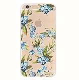 iPhone 6/6S Case,Blingy's Floral Pattern Transparent Clear Flexible Soft Slim Rubber TPU Case-Retail Packaging (Blue Petals)