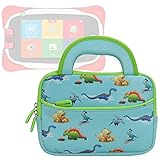 Evecase Neoprene Sleeve Protective Case Compatible with Nabi Jr. , Cute Dinosaurs Themed Neoprene Travel Carrying Slim Sleeve Case Bag w/ Dual Handle and Accessory Pocket - Blue w/ Green Trim