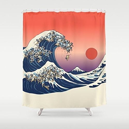 Haronng The Great Wave of Pug Polyester Shower Curtain, 72" X 72"