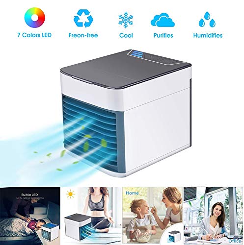 Mini Fan Mobile Air Cooler Summer Portable Conditioner 3-in-1 Evaporative 3 Speed Compact Humidifier Purifier Personal Space Noiseless USB for Home Office Desktop 12W