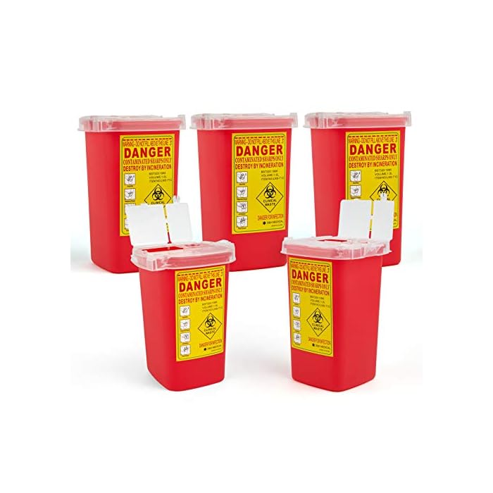 D & H Medical Sharps Disposal Container: 5-Pack Biohazard Needle Container 1-Quart Size | Lock Containers for Disposal…