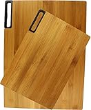 Bamboo Cutting Board by Vesper's Kitchen 2 Piece Set with Built in Stand holder, Large Wood Organic and Antibacterial Antimicrobial Best for Chopping Carving Cheese or Serving tray Great Gift!